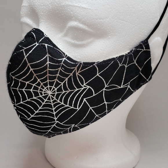 NEW Hand-made Adult Lined Cotton Face Mask Print HALLOWEEN SPIDER WEB - Picture 3 of 4